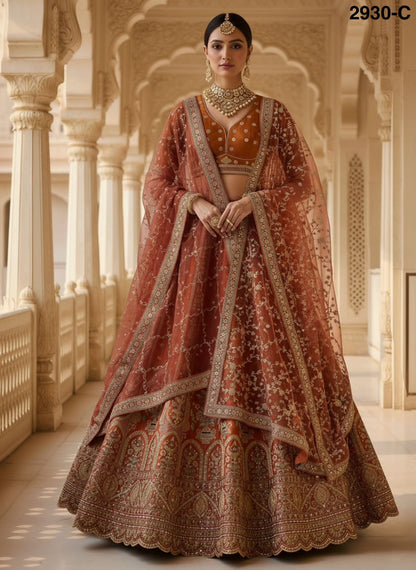 Orange Pure Soft Gadhwal Silk Premium Bridal Lehenga Choli Wedding Lehenga Choli Anant Tex Exports Pvt.Ltd..