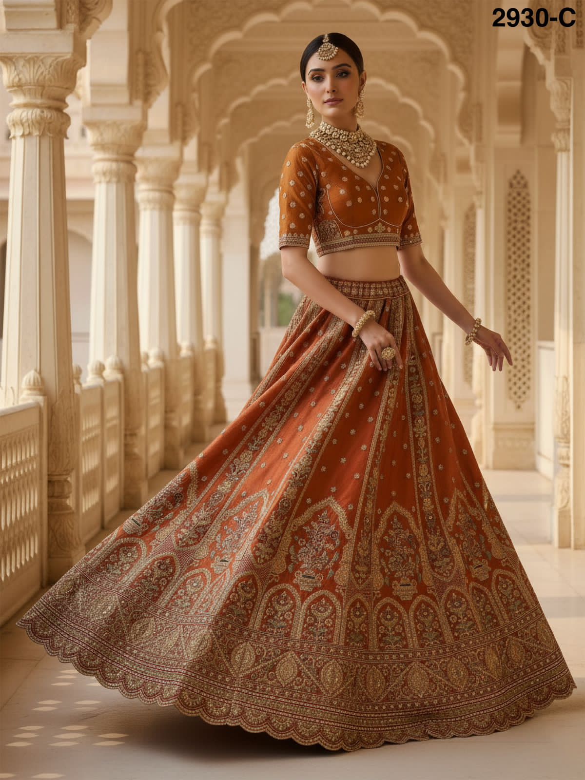 Orange Pure Soft Gadhwal Silk Premium Bridal Lehenga Choli Wedding Lehenga Choli Anant Tex Exports Pvt.Ltd..