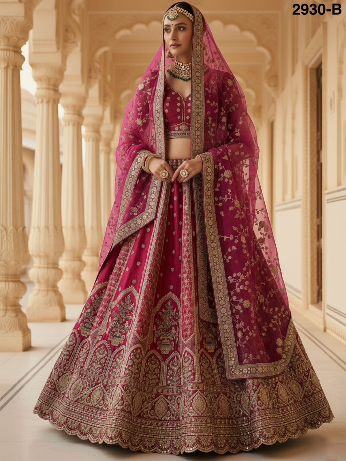 Pink Pure Soft Gadhwal Silk Premium Bridal Lehenga Choli