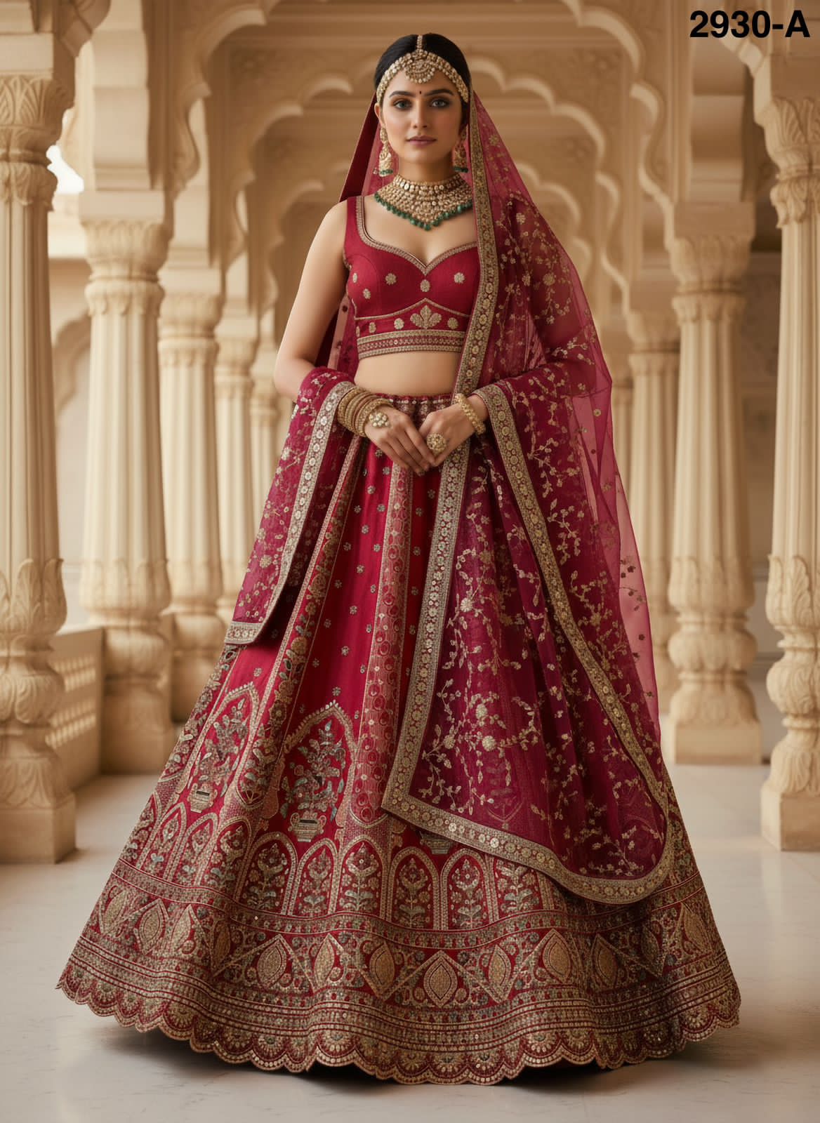Red Pure Soft Gadhwal Silk Premium Bridal Lehenga Choli Wedding Lehenga Choli Anant Tex Exports Pvt.Ltd..