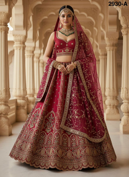 Red Pure Soft Gadhwal Silk Premium Bridal Lehenga Choli Wedding Lehenga Choli Anant Tex Exports Pvt.Ltd..