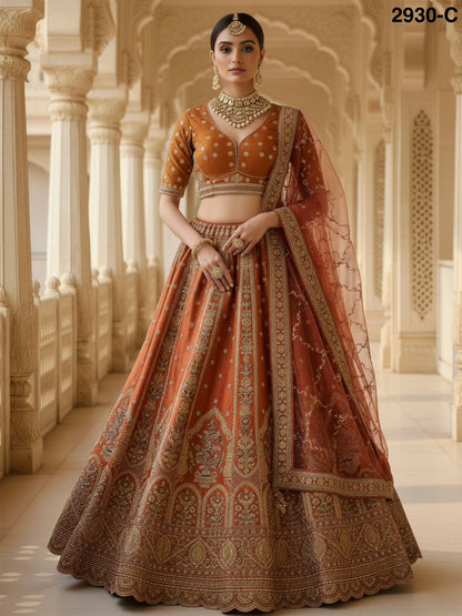 Orange Pure Soft Gadhwal Silk Premium Bridal Lehenga Choli Wedding Lehenga Choli Anant Tex Exports Pvt.Ltd..