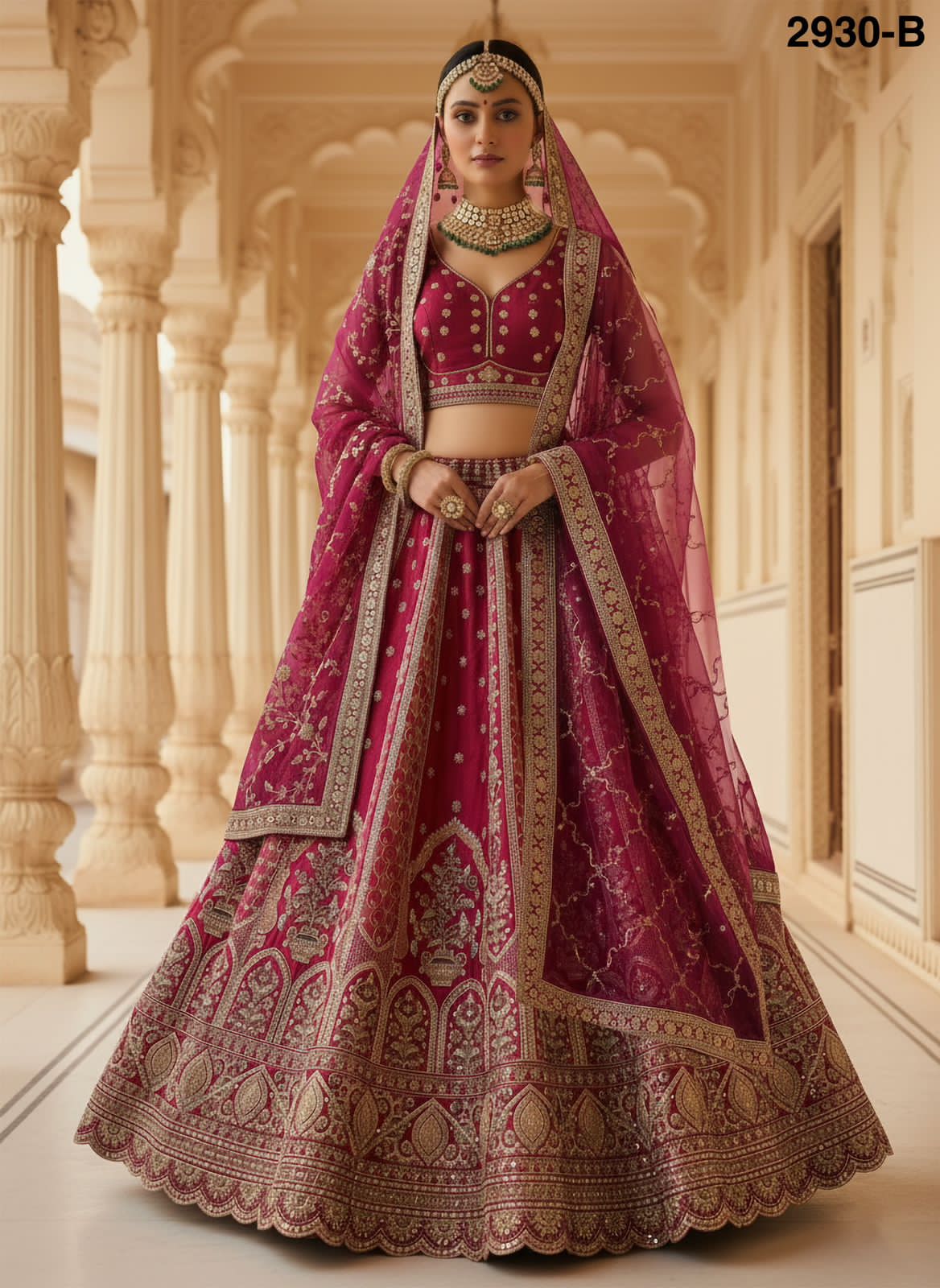 Pink Pure Soft Gadhwal Silk Premium Bridal Lehenga Choli