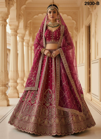 Pink Pure Soft Gadhwal Silk Premium Bridal Lehenga Choli Wedding Lehenga Choli Anant Tex Exports Pvt.Ltd..
