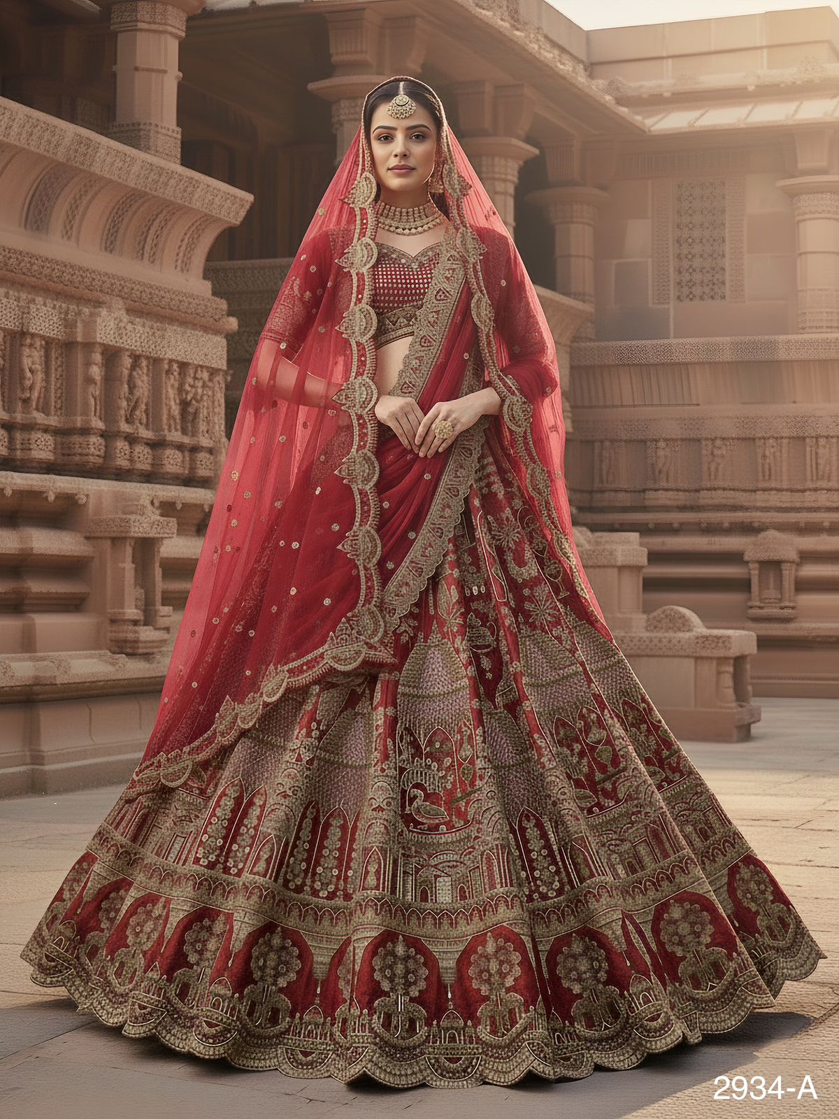 Red Pure Soft Heavy Silk Khatali Work Bridal Lehenga Choli