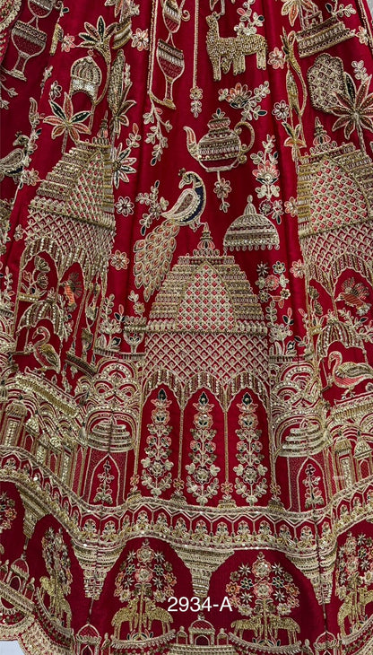 Red Pure Soft Heavy Silk Khatali Work Bridal Lehenga Choli Wedding Lehenga Choli Anant Tex Exports Pvt.Ltd..