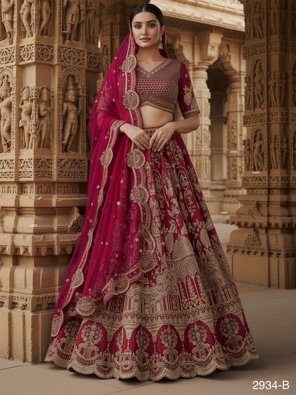 Pink Pure Soft Heavy Silk Khatali Work Bridal Lehenga Choli