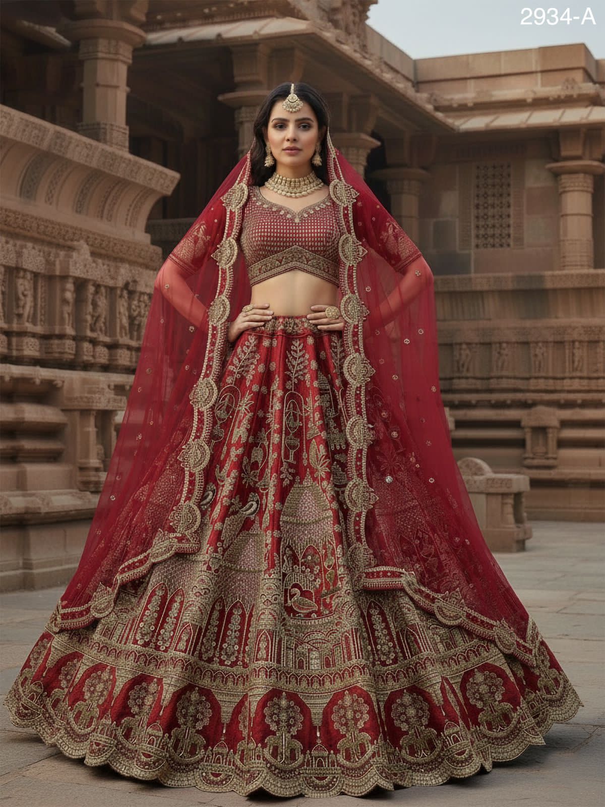 Red Pure Soft Heavy Silk Khatali Work Bridal Lehenga Choli