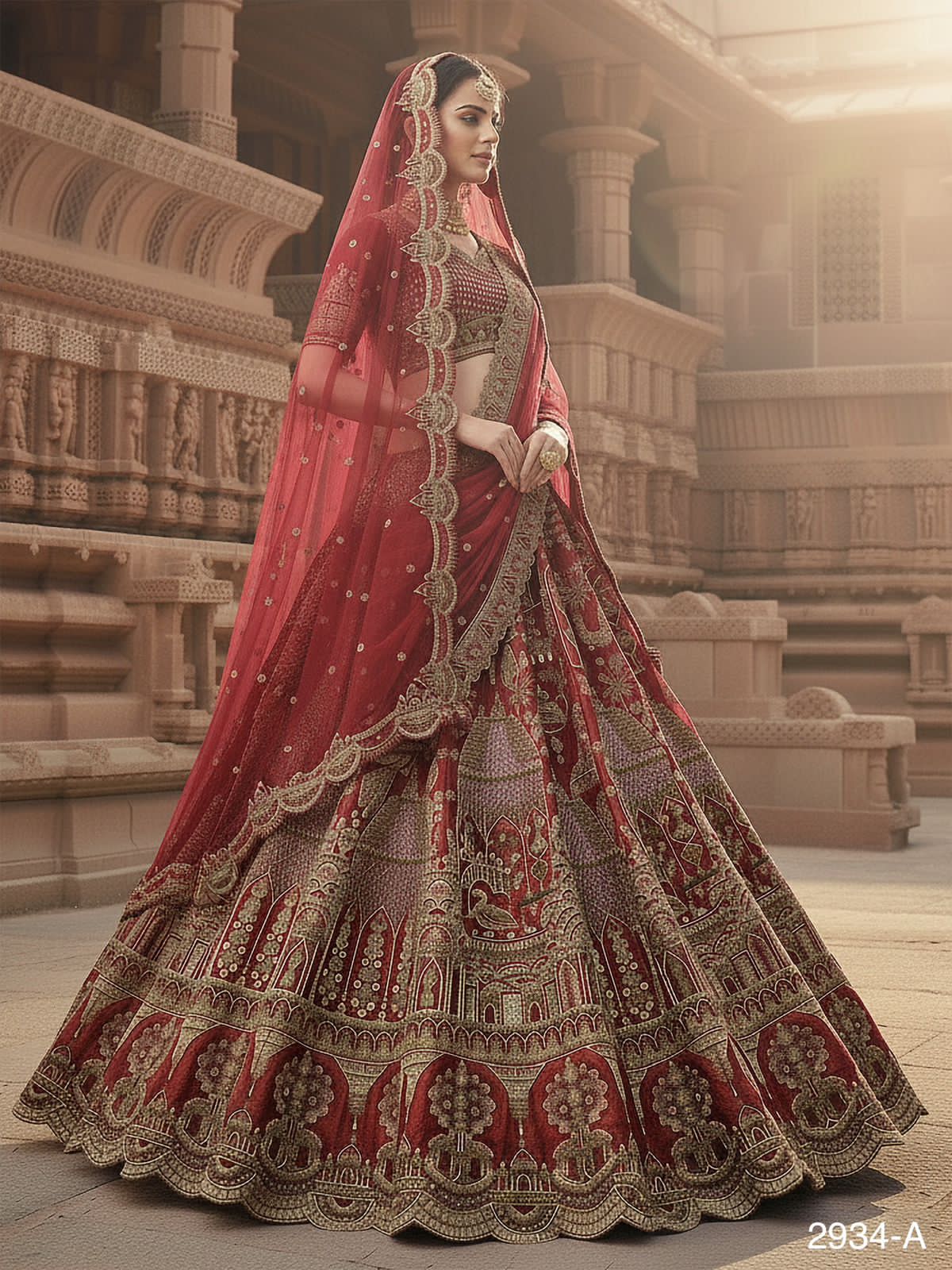 Red Pure Soft Heavy Silk Khatali Work Bridal Lehenga Choli