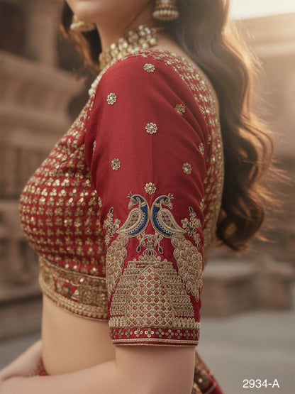 Red Pure Soft Heavy Silk Khatali Work Bridal Lehenga Choli Wedding Lehenga Choli Anant Tex Exports Pvt.Ltd..