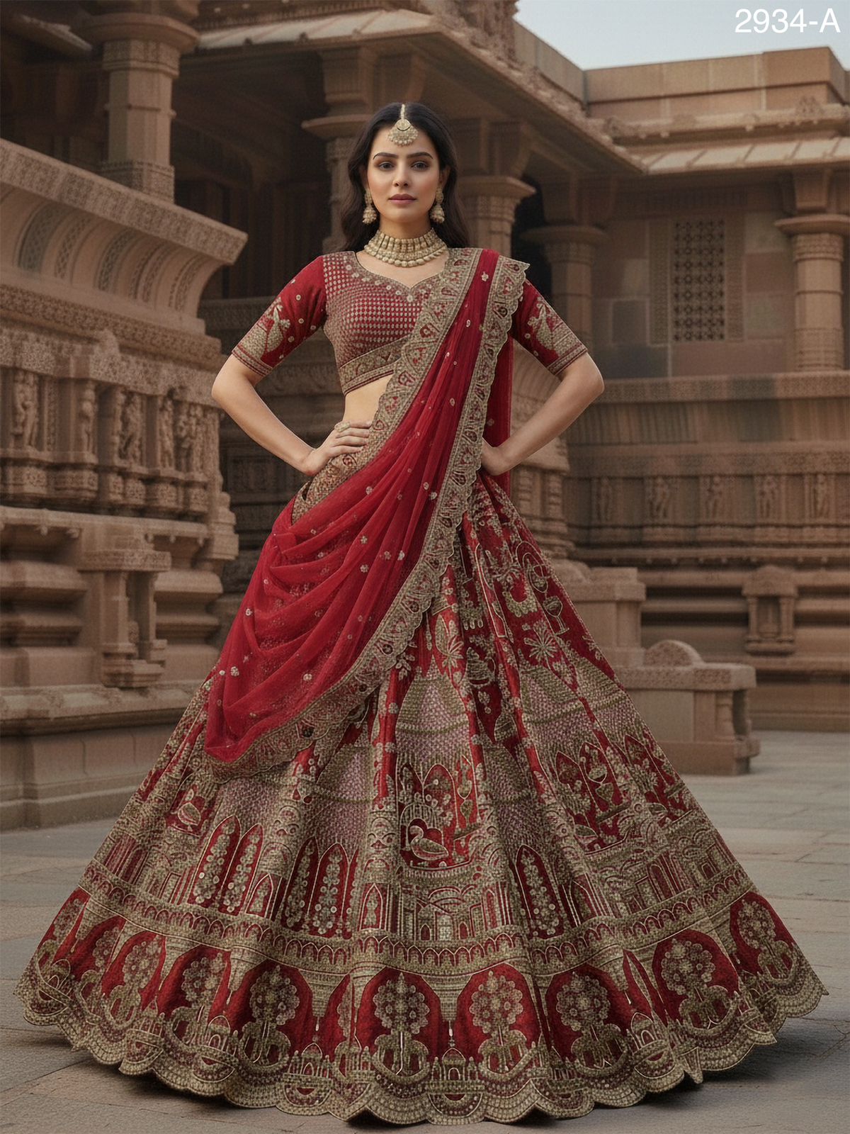 Red Pure Soft Heavy Silk Khatali Work Bridal Lehenga Choli