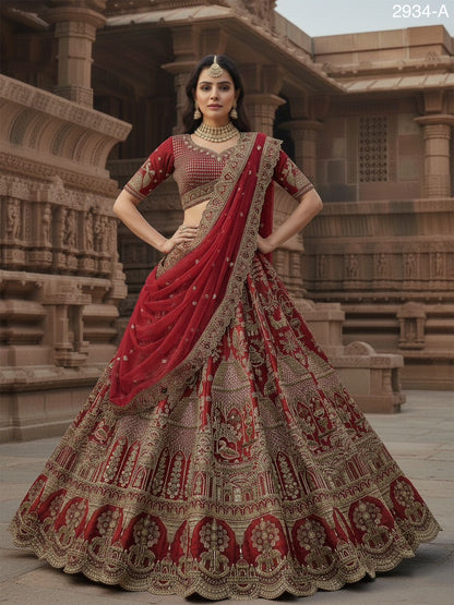 Red Pure Soft Heavy Silk Khatali Work Bridal Lehenga Choli Wedding Lehenga Choli Anant Tex Exports Pvt.Ltd..