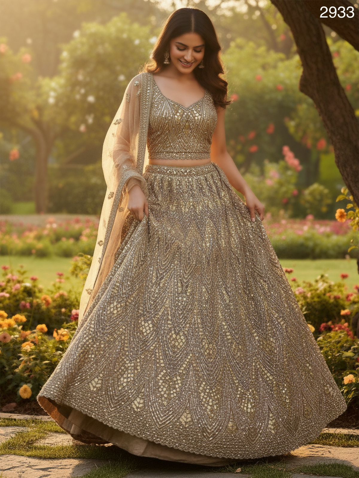 Golden Pure Soft Net Heavy Embroidery Work Bridal Lehenga