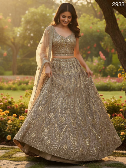 Golden Pure Soft Net Heavy Embroidery Work Bridal Lehenga Bridal Lehenga Anant Tex Exports Pvt.Ltd..