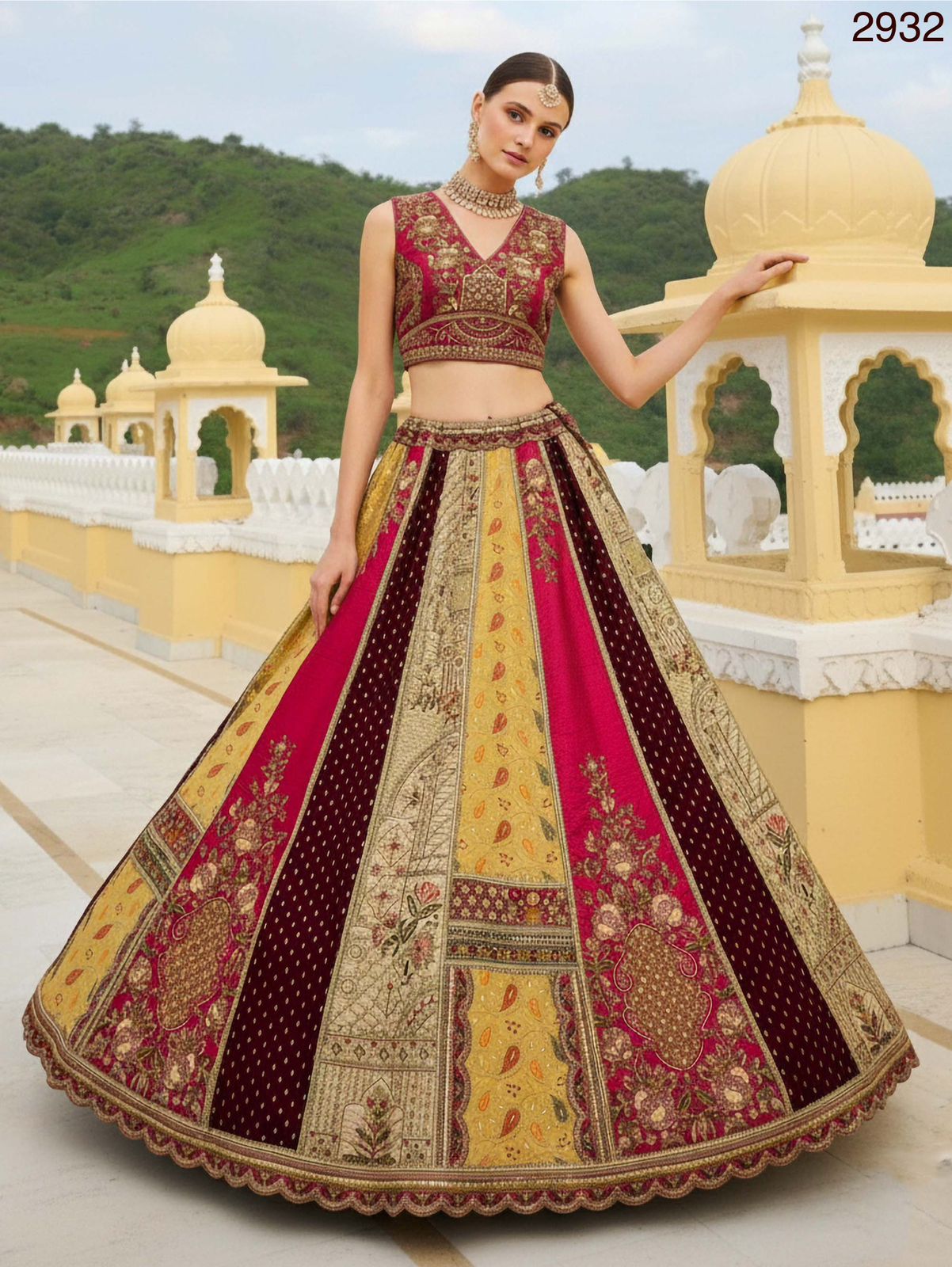 Multicolour Pure Soft Heavy Silk Real Mirror Work Bridal Lehenga Choli