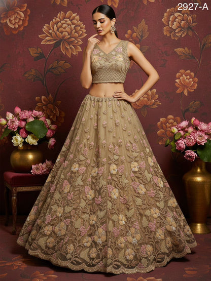 Golden Pure Soft Net Heavy Embroidery Work Bridal Lehenga Bridal Lehenga Anant Tex Exports Pvt.Ltd..