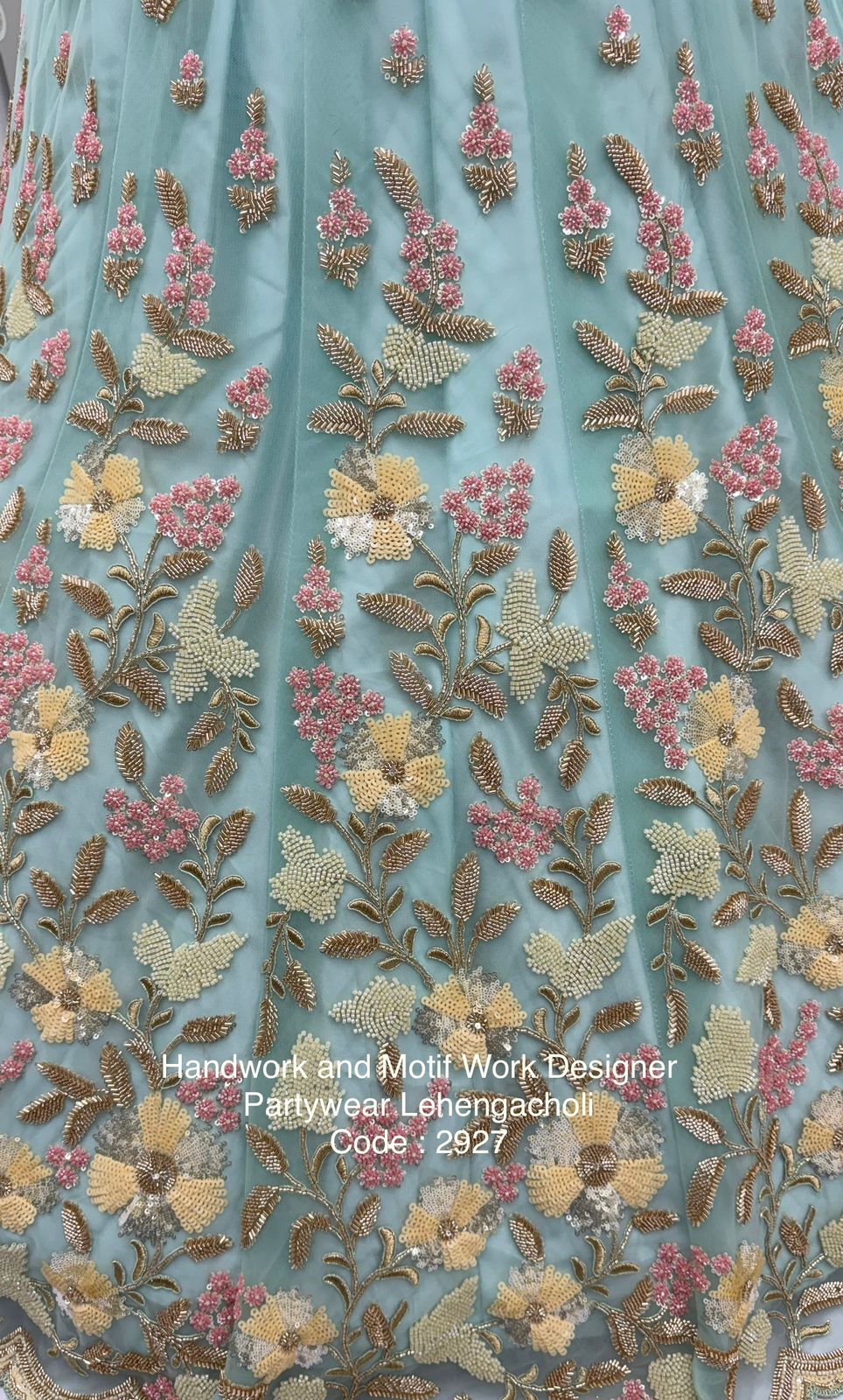 Sky Blue Pure Soft Net Heavy Embroidery Work Bridal Lehenga