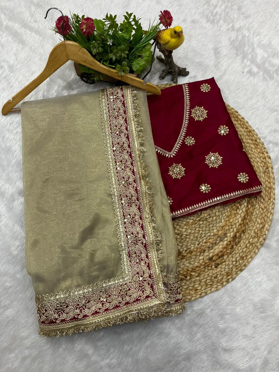 Golden Pure Soft Twill Net Saree
