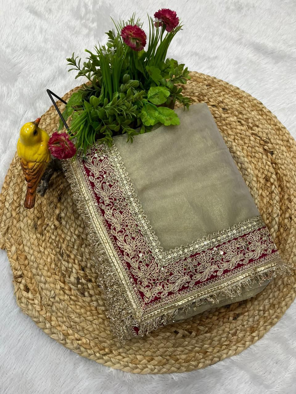 Golden Pure Soft Twill Net Saree