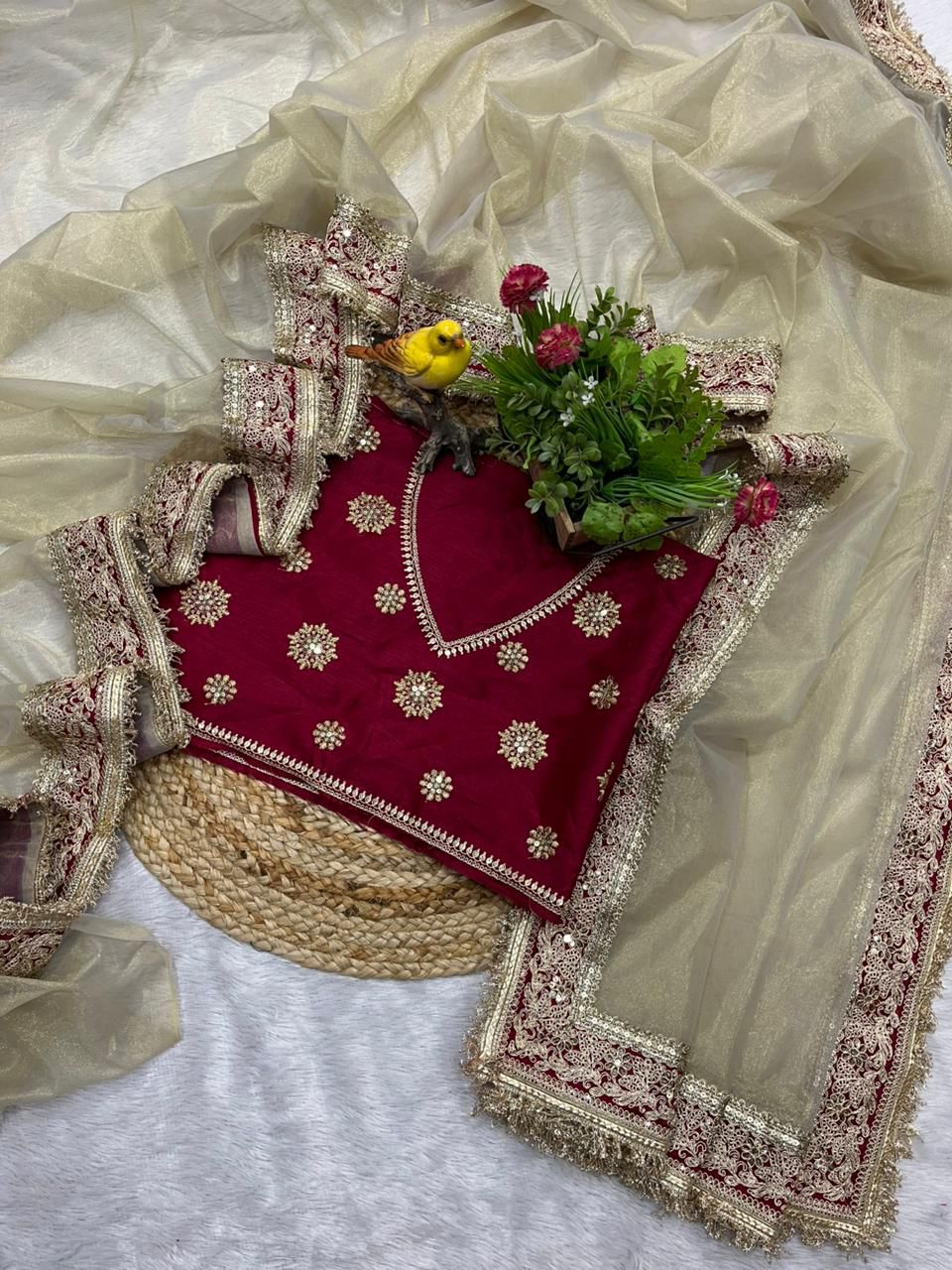 Golden Pure Soft Twill Net Saree