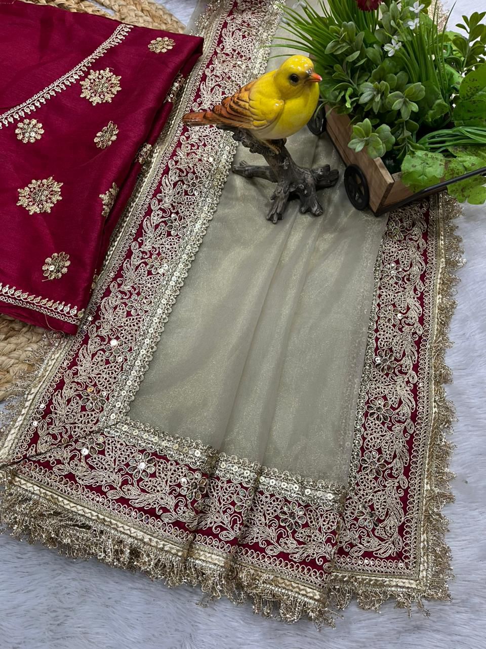 Golden Pure Soft Twill Net Saree