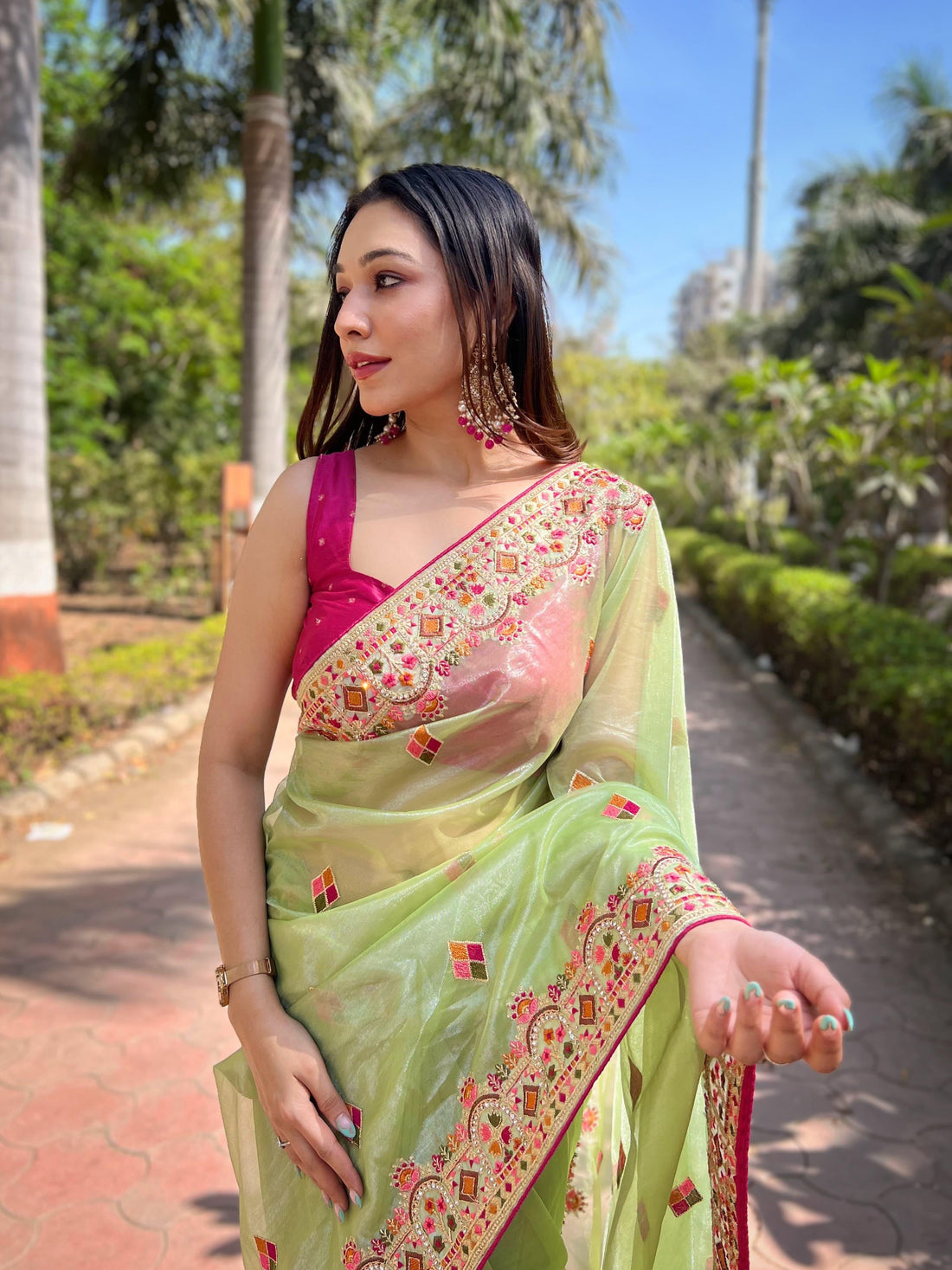 Green Pure Soft Twill Net Saree Net Saree Anant Tex Exports Pvt.Ltd..