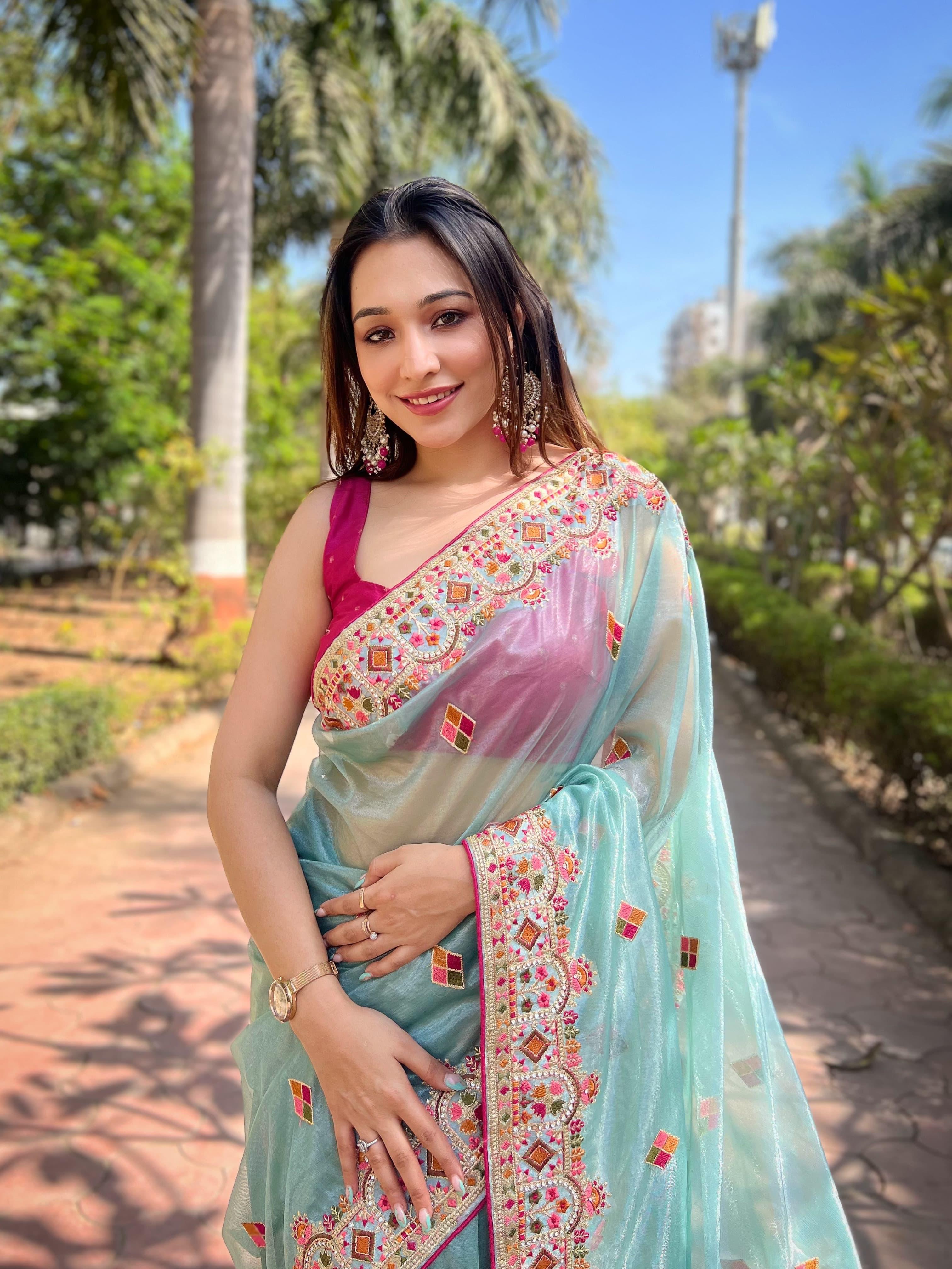 Sky Blue Pure Soft Twill Net Saree