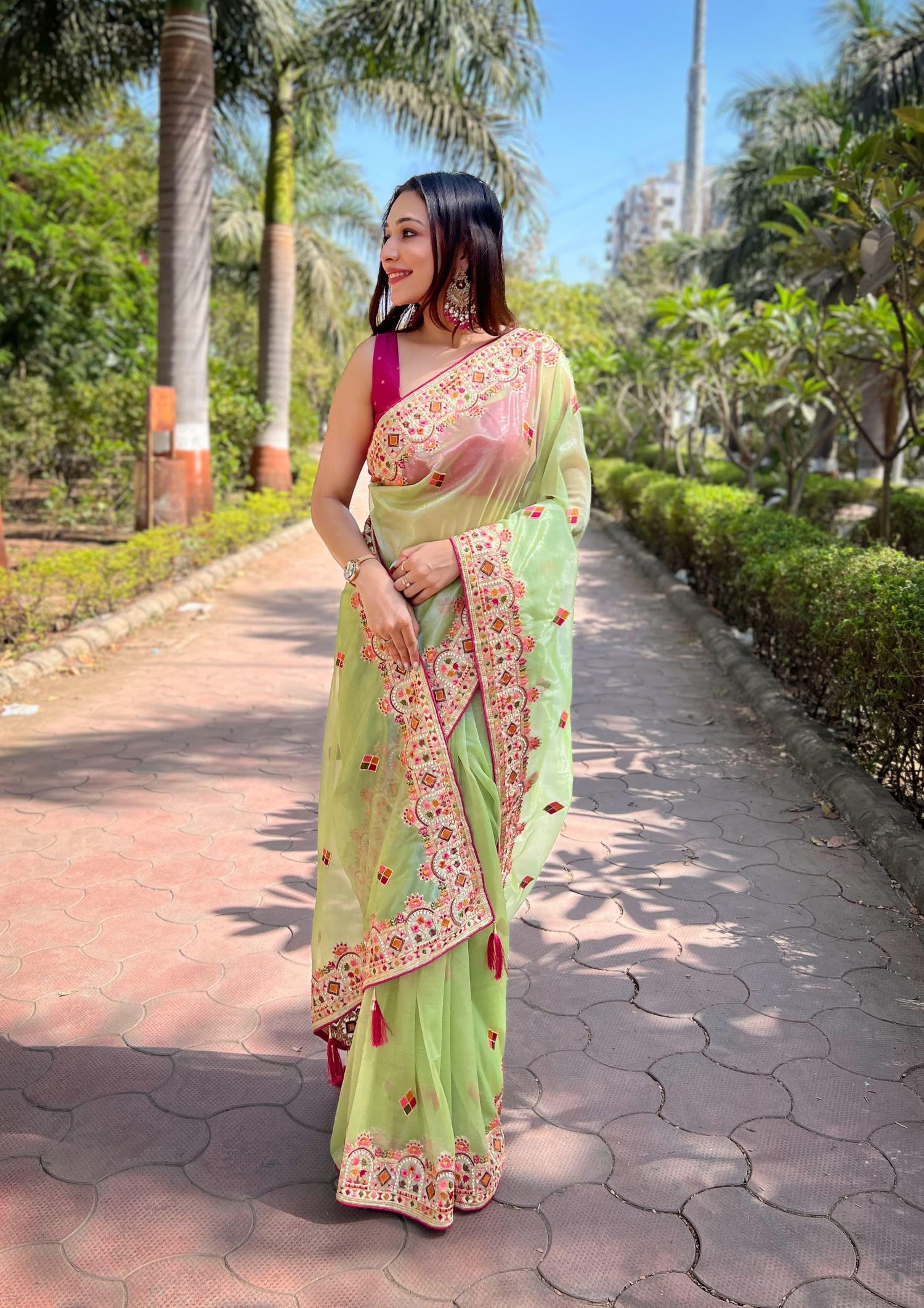 Green Pure Soft Twill Net Saree Net Saree Anant Tex Exports Pvt.Ltd..