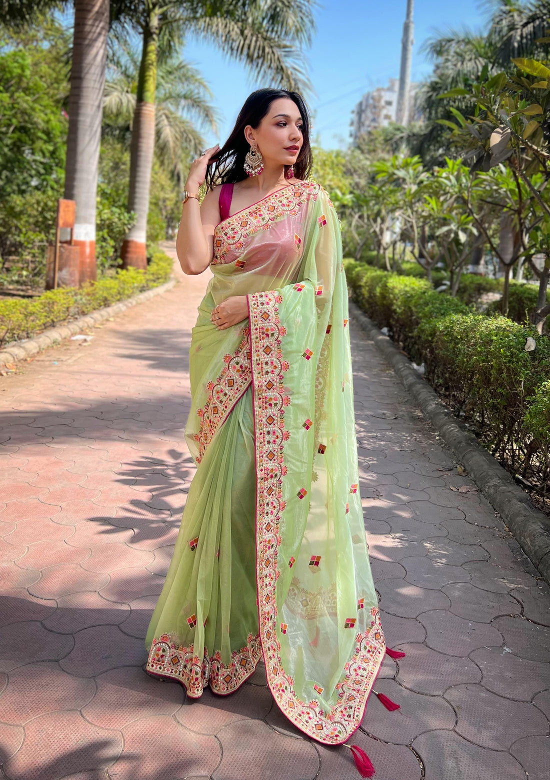Green Pure Soft Twill Net Saree Net Saree Anant Tex Exports Pvt.Ltd..