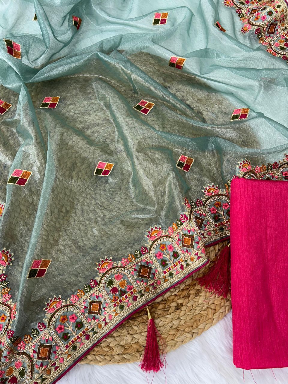 Sky Blue Pure Soft Twill Net Saree Net Saree Anant Tex Exports Pvt.Ltd..