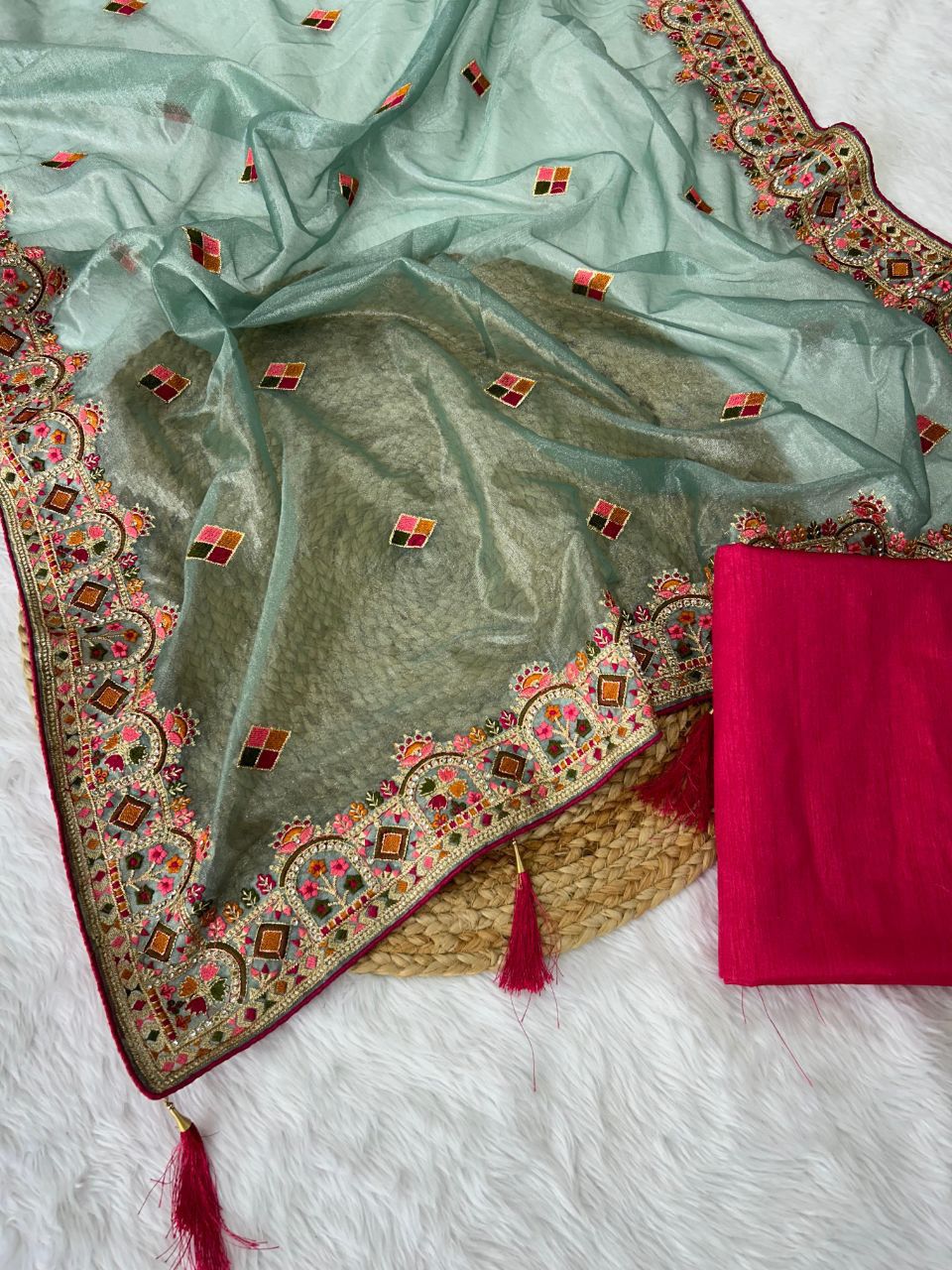 Sky Blue Pure Soft Twill Net Saree