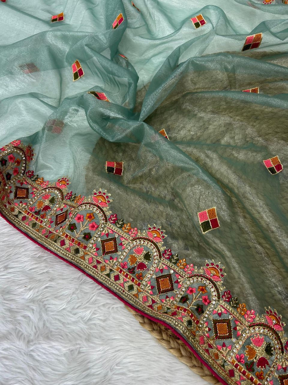 Sky Blue Pure Soft Twill Net Saree