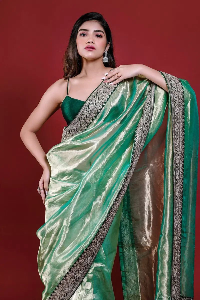 Green Pure Soft Royal Tissue Silk Saree Tissue Saree Anant Tex Exports Pvt.Ltd..