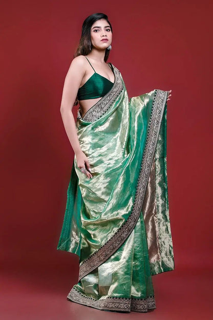 Green Pure Soft Royal Tissue Silk Saree Tissue Saree Anant Tex Exports Pvt.Ltd..