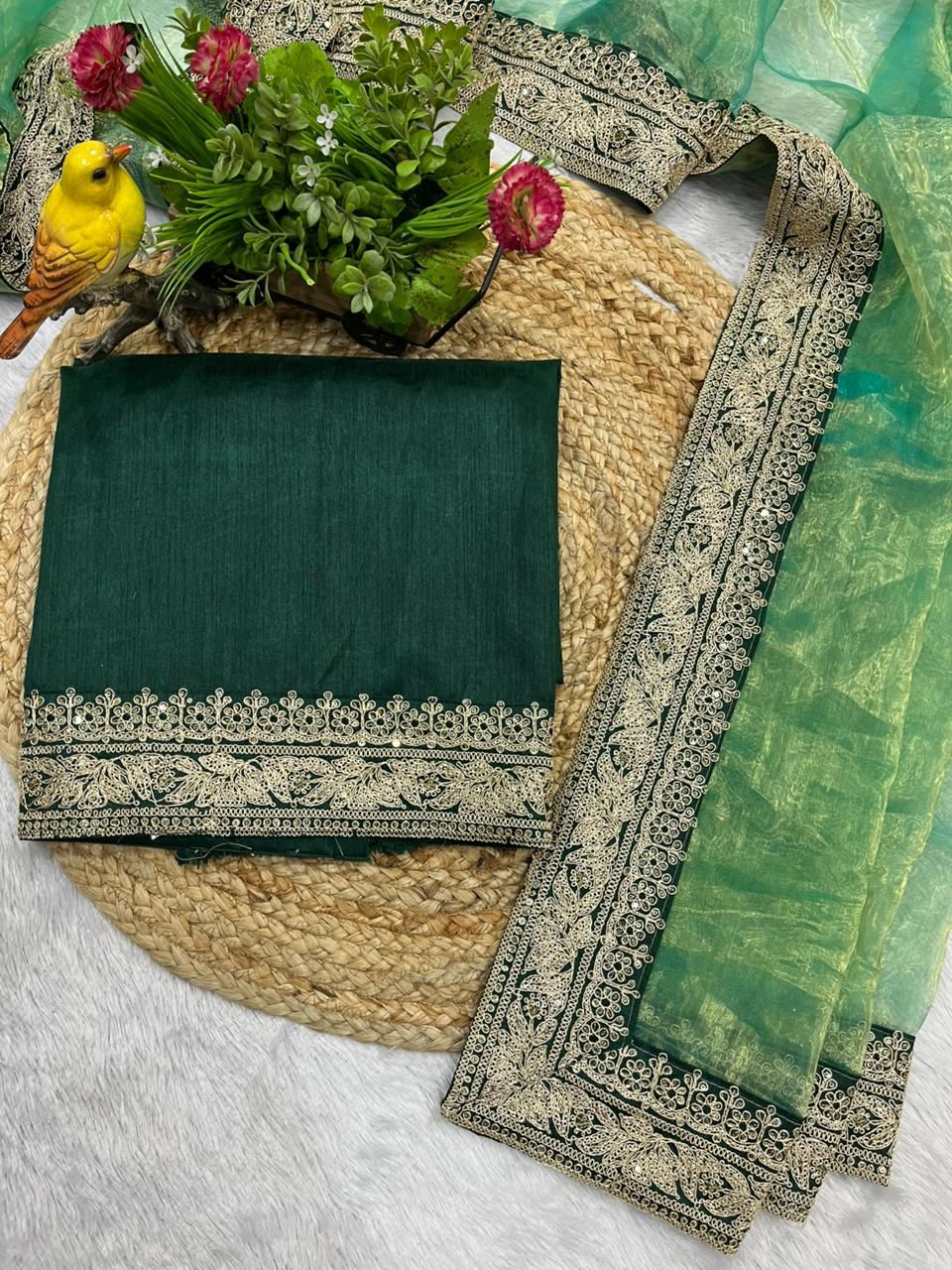 Green Pure Soft Royal Tissue Silk Saree