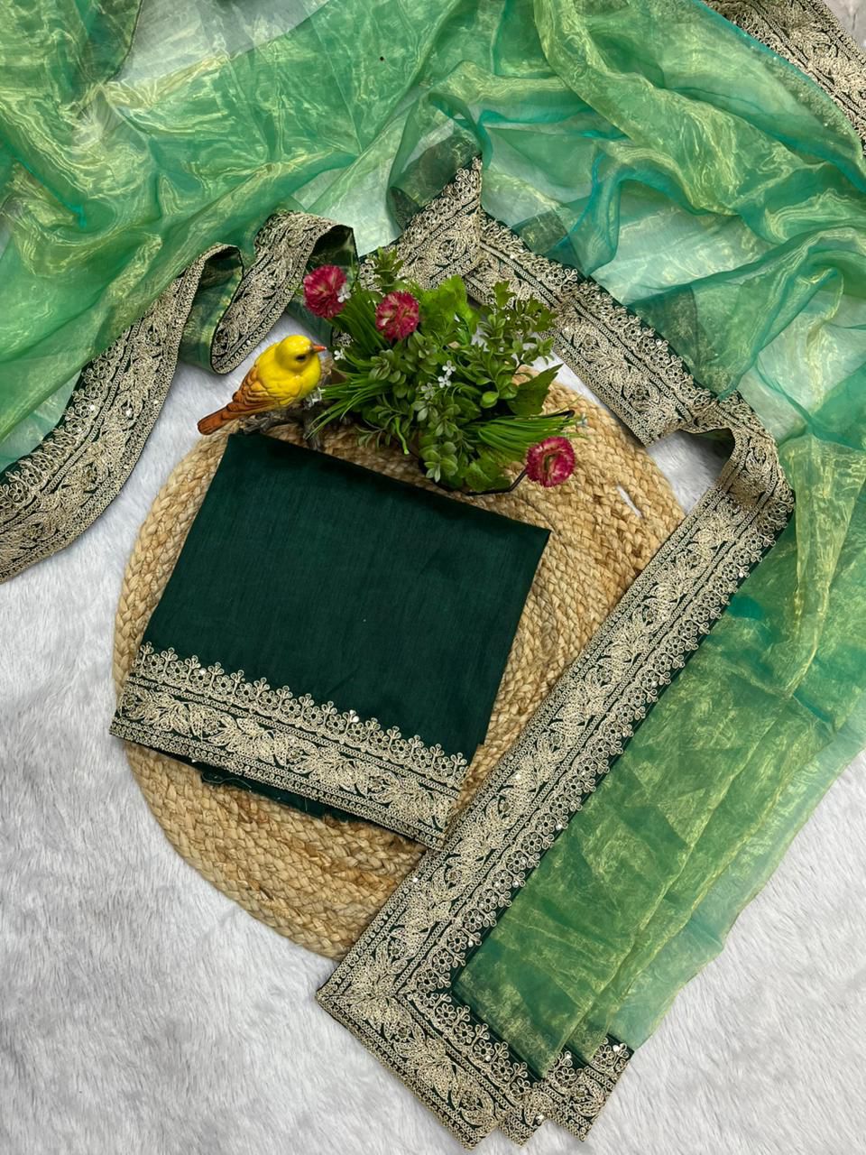 Green Pure Soft Royal Tissue Silk Saree