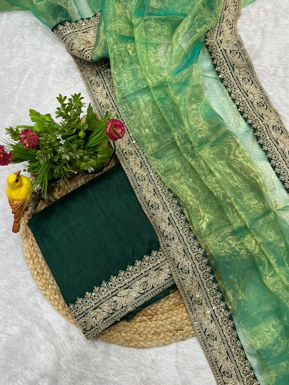 Green Pure Soft Royal Tissue Silk Saree Tissue Saree Anant Tex Exports Pvt.Ltd..
