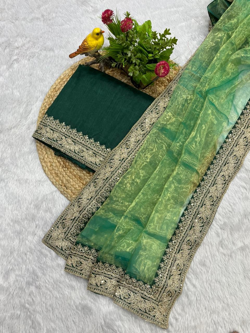 Green Pure Soft Royal Tissue Silk Saree