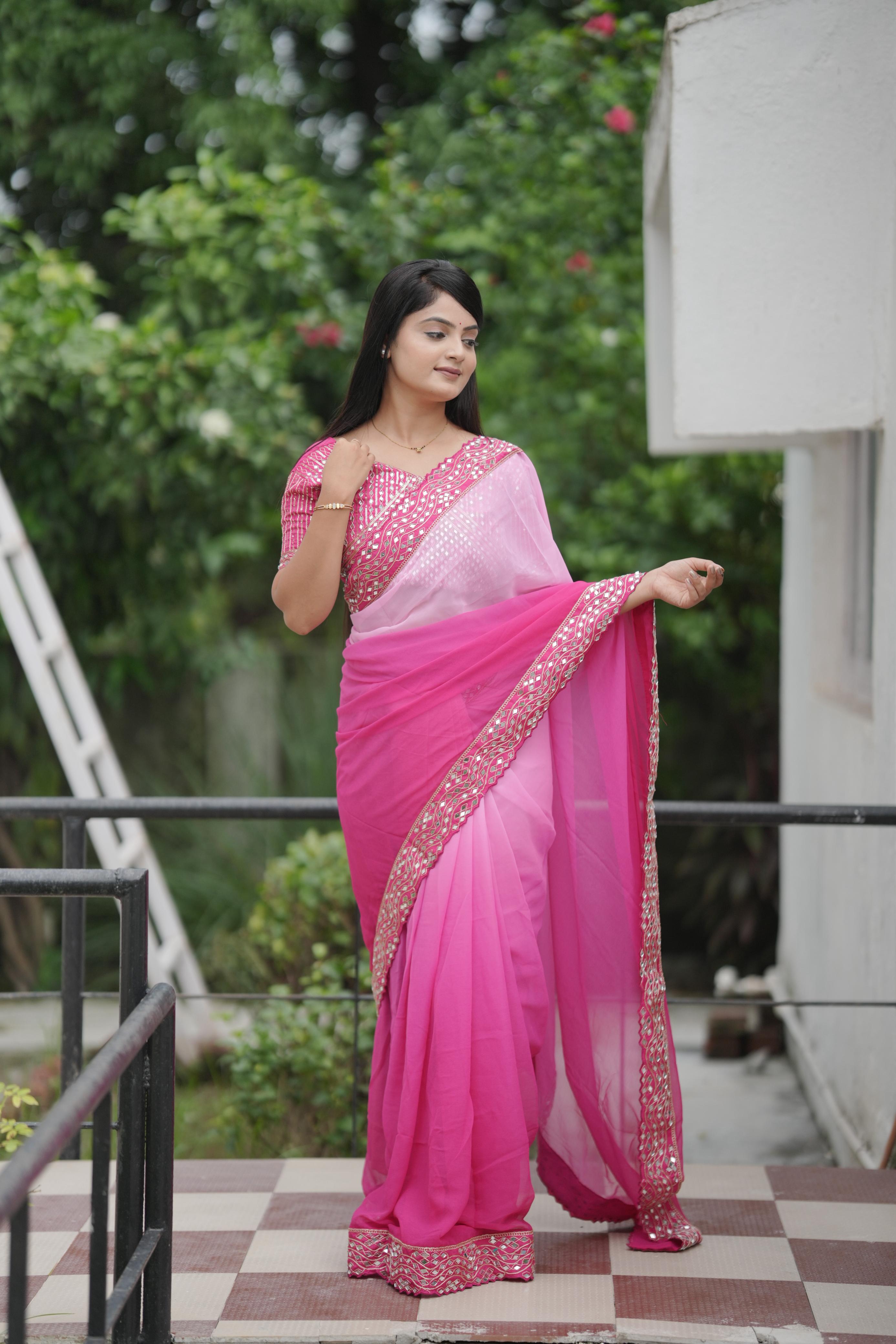 Pink Pure Soft Heavy Faux Georgatte Saree