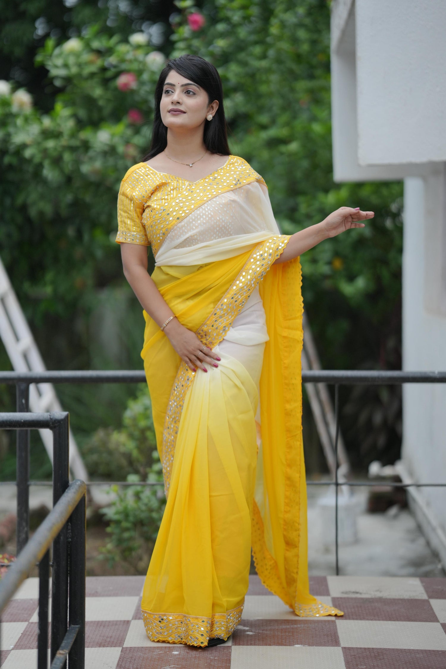 Yellow Pure Soft Heavy Faux Georgatte Saree Georgette Saree Anant Tex Exports Pvt.Ltd..