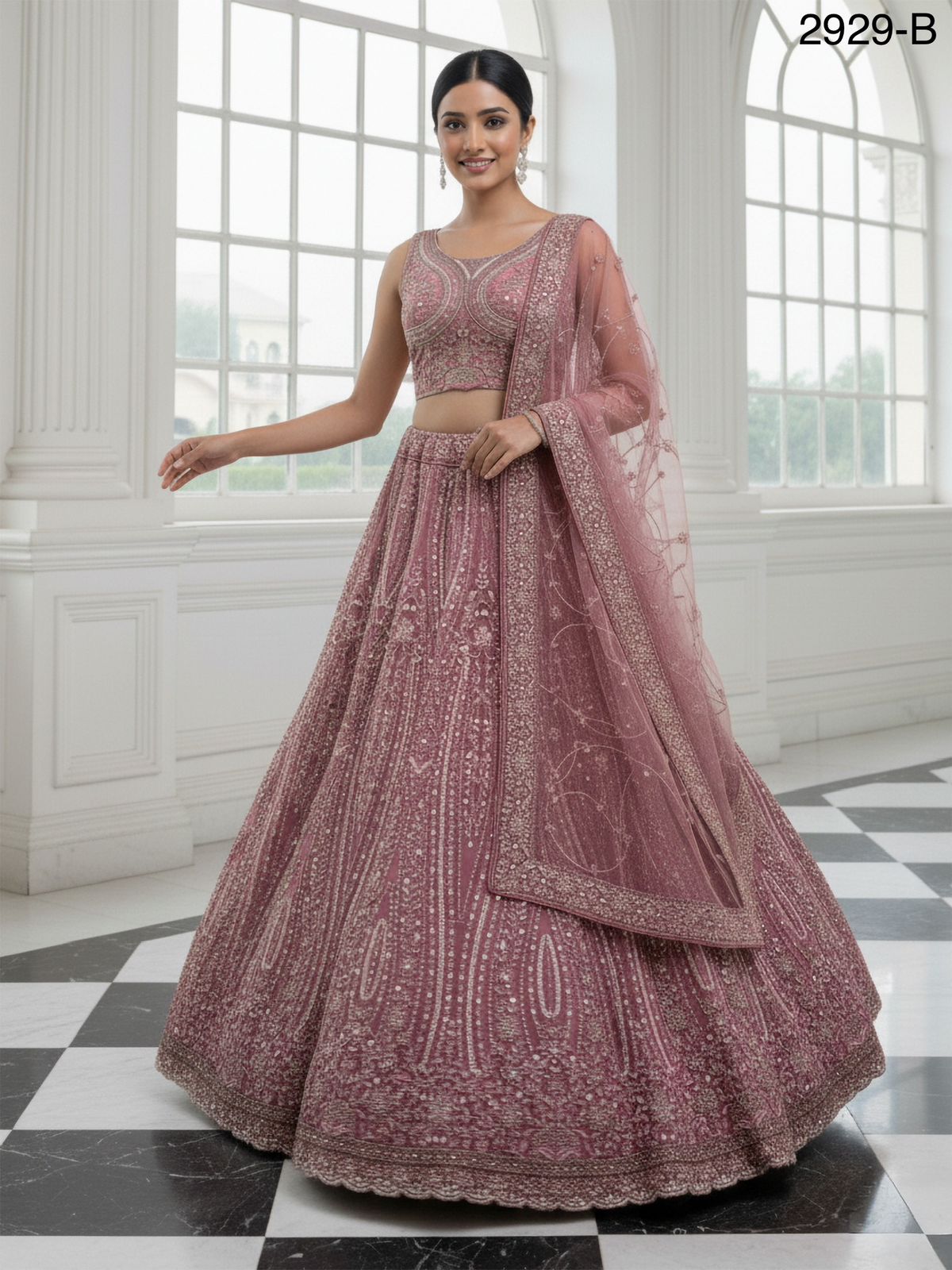 Pink Pure Soft Net Heavy Embroidery Work Bridal Lehenga