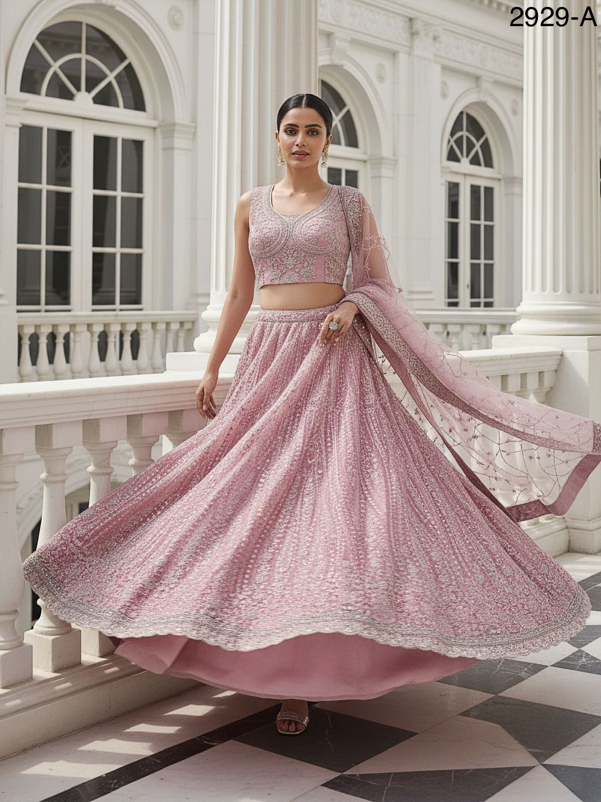 Pink Pure Soft Net Heavy Embroidery Work Bridal Lehenga