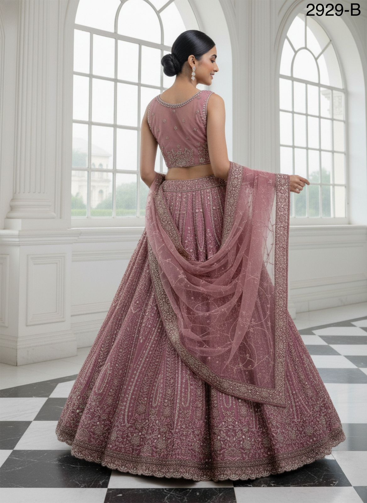 Pink Pure Soft Net Heavy Embroidery Work Bridal Lehenga