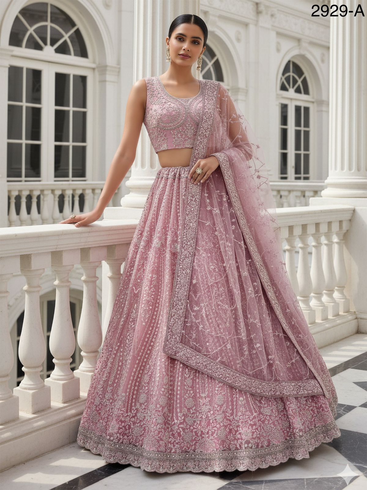 Pink Pure Soft Net Heavy Embroidery Work Bridal Lehenga