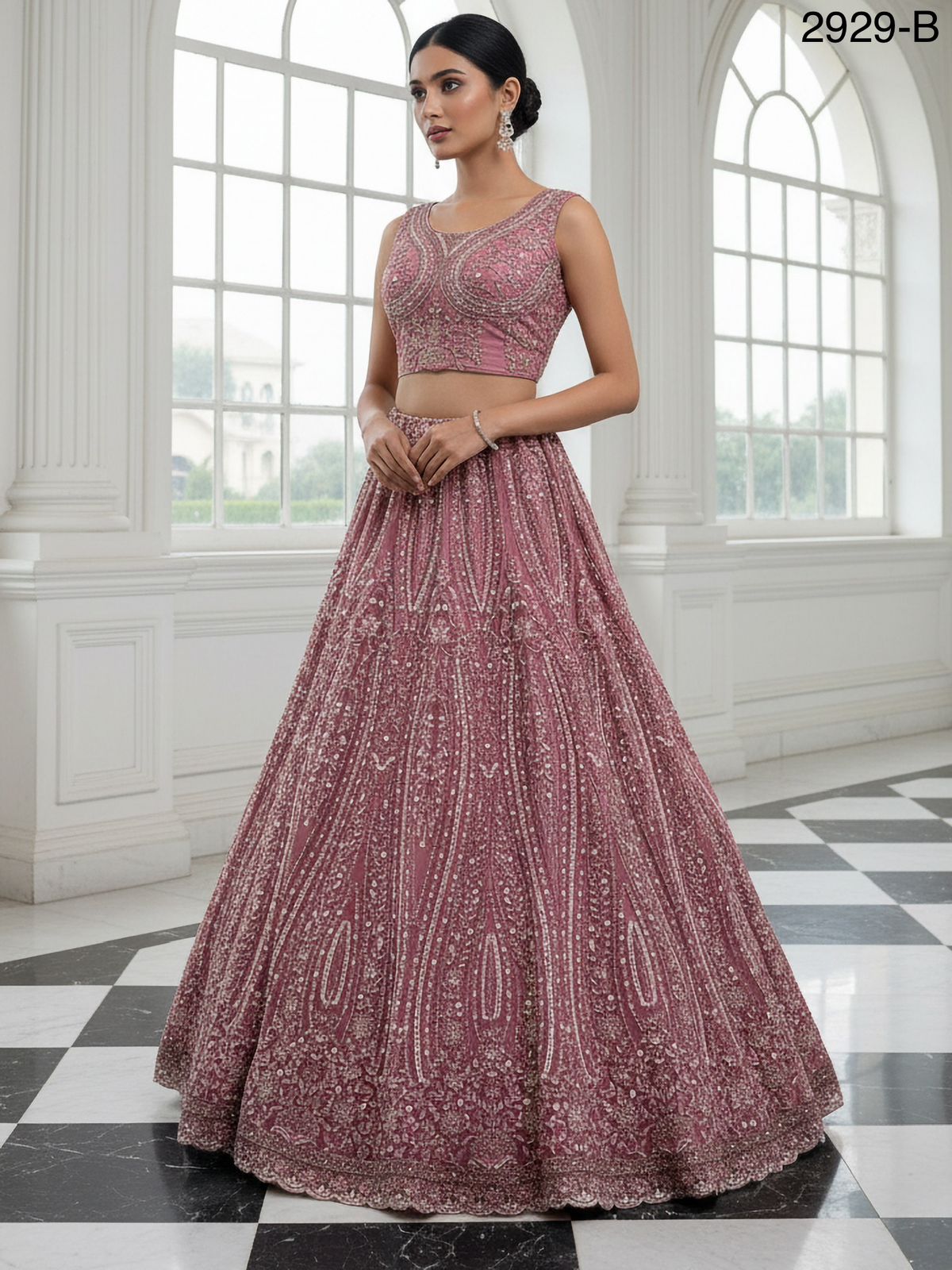 Pink Pure Soft Net Heavy Embroidery Work Bridal Lehenga