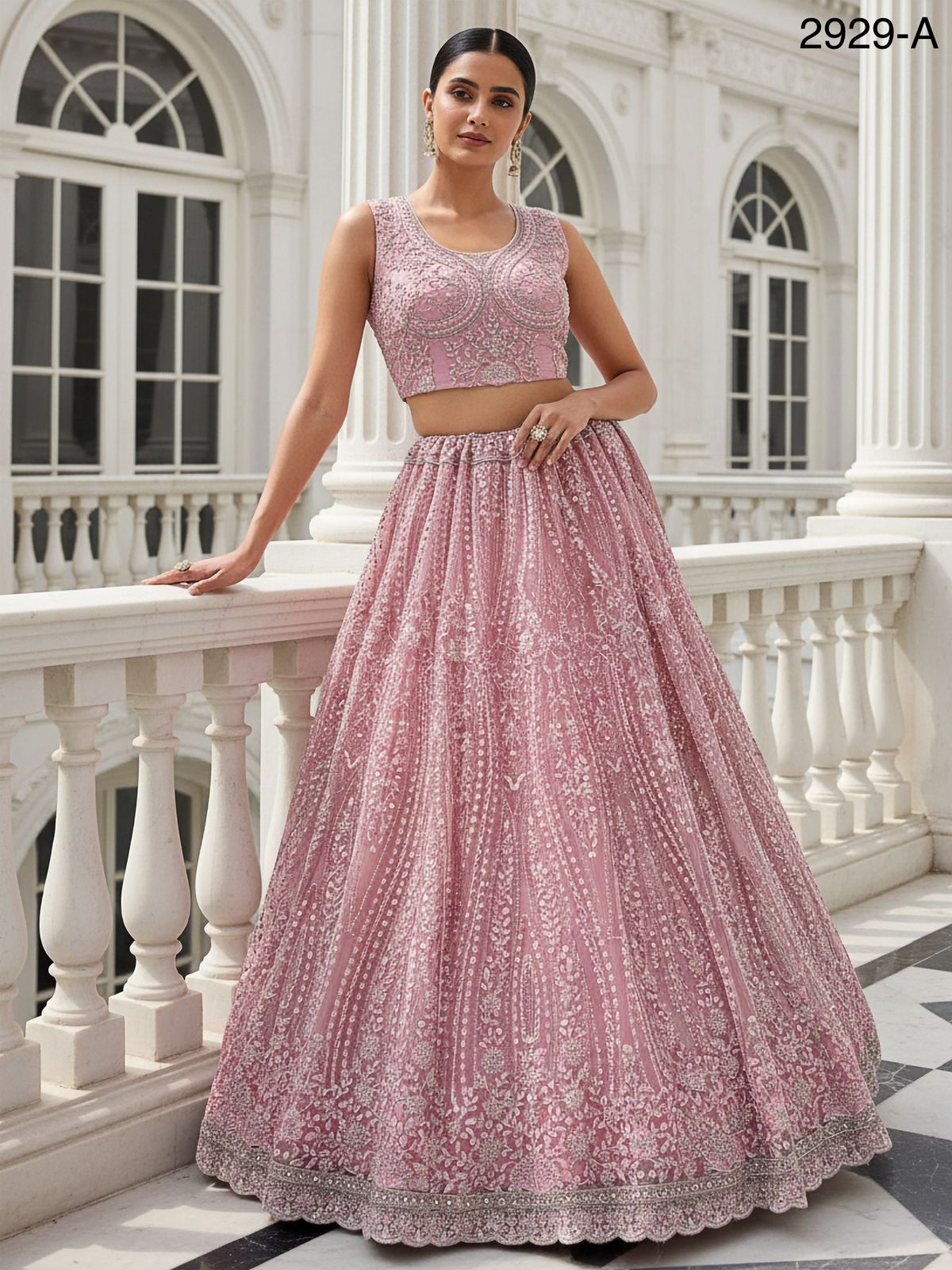 Pink Pure Soft Net Heavy Embroidery Work Bridal Lehenga