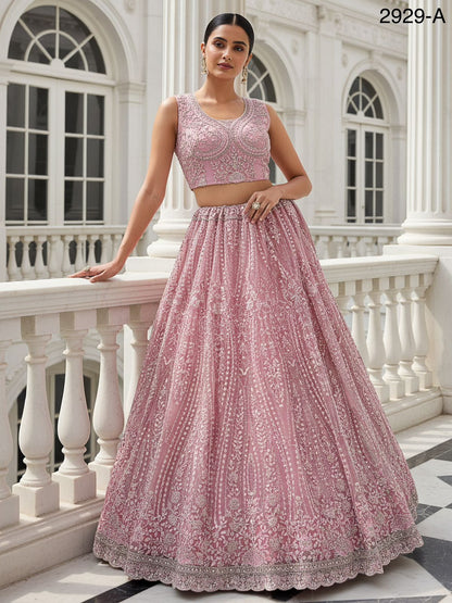 Pink Pure Soft Net Heavy Embroidery Work Bridal Lehenga Bridal Lehenga Anant Tex Exports Pvt.Ltd..