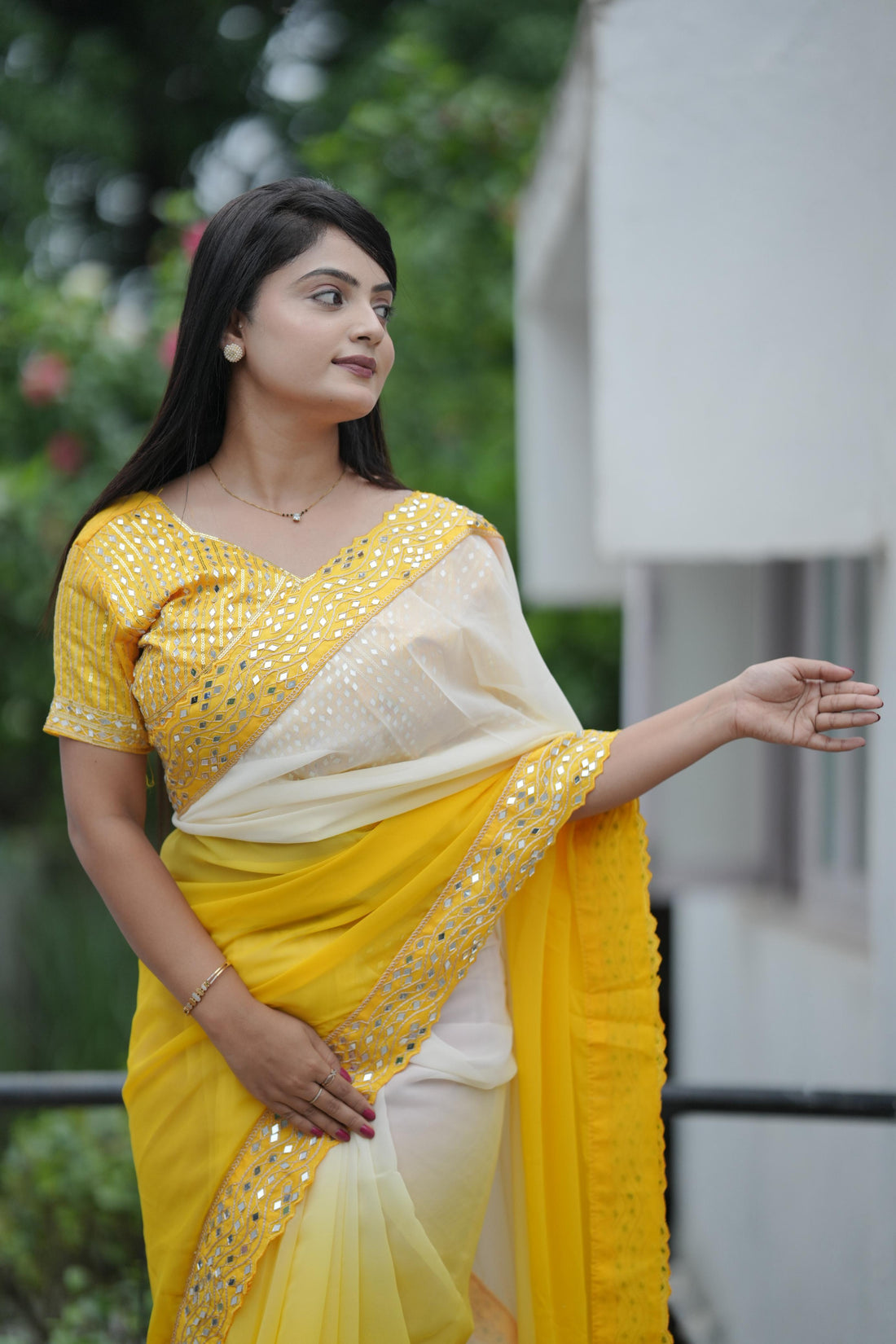 Yellow Pure Soft Heavy Faux Georgatte Saree Georgette Saree Anant Tex Exports Pvt.Ltd..