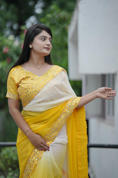 Yellow Pure Soft Heavy Faux Georgatte Saree Georgette Saree Anant Tex Exports Pvt.Ltd..