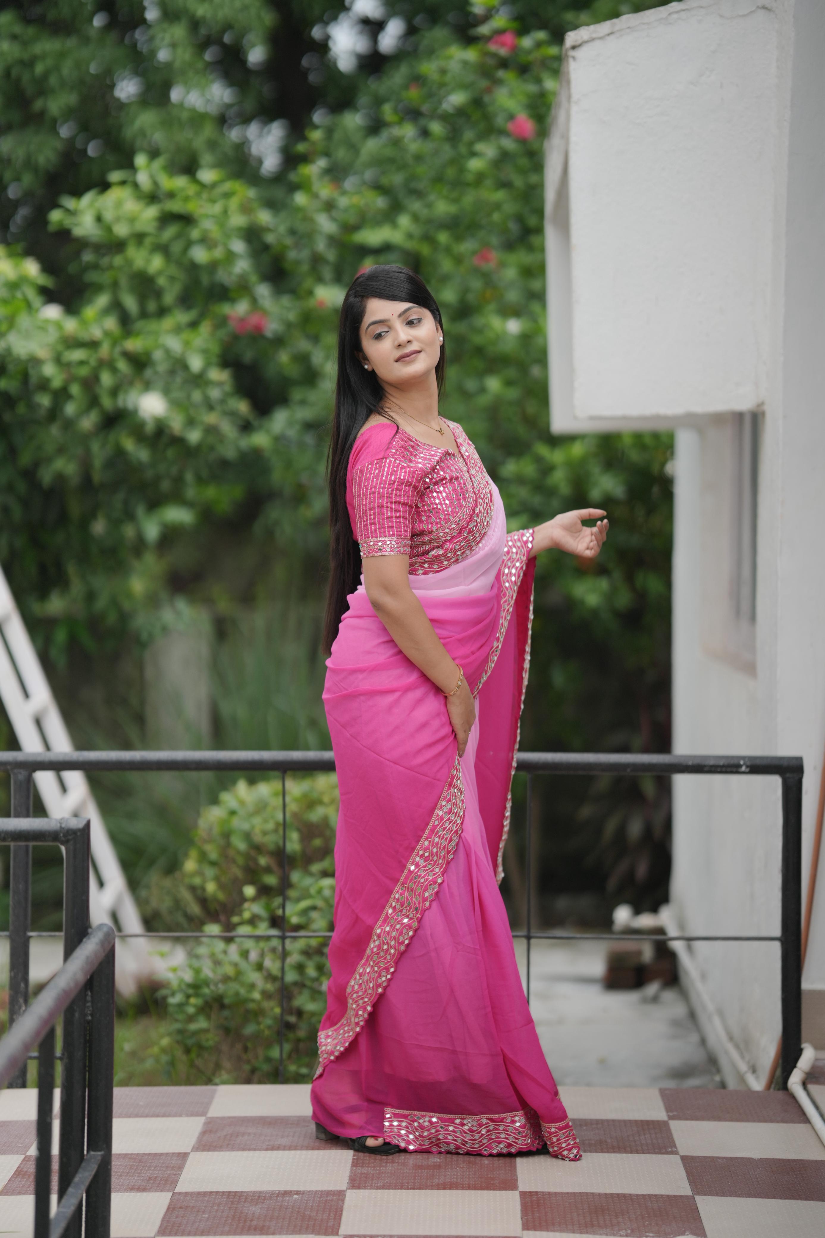 Pink Pure Soft Heavy Faux Georgatte Saree